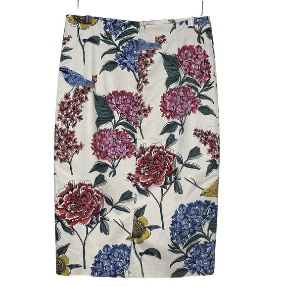 Boden Skirt Womens 6 Ivory Floral Bird Pencil Cotton Blend Lined 25.5" Midi - Picture 5 of 9